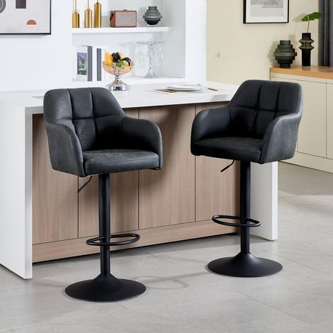 Barhocker 2er Set Lederoptik höhenverstellbar mit Armlehnen & Fußstütze (1/5)