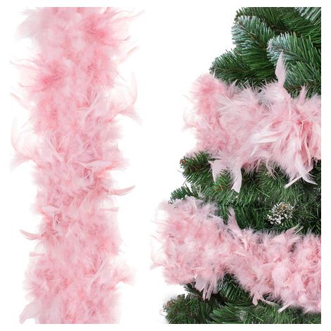 Eine 180 cm lange Weihnachtsbaumschlange aus natürlichen Federn, ein rosa Weihnachtsdekoration.
