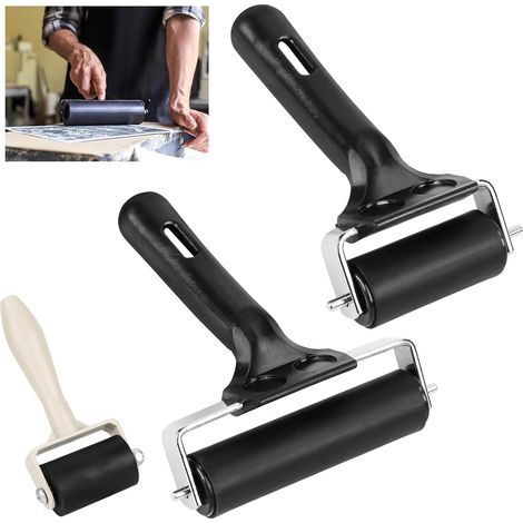 Lot de 3 rouleaux en caoutchouc - 3,5 cm/6 cm/10 cm - Pour impression linoléique - Avec poignée - Pour bloc d'encre - Impression sur bloc (1/5)