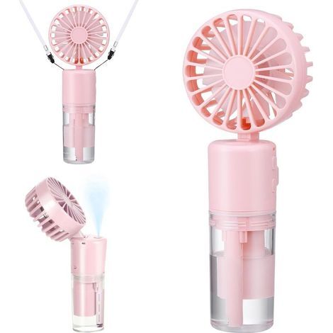 Ventilateur portable avec brumisateur d'eau — mini ventilateur rechargeable, ventilateur personnel USB à 4 vitesses, alimenté par batterie, avec fonction de rafraîchissement par brumisation (1/5)