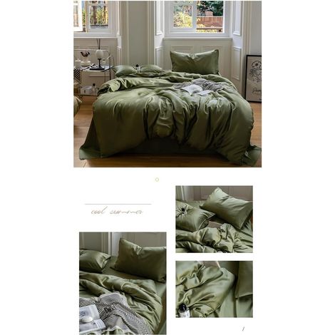 Ensemble de literie double king size de luxe, ultra doux et frais au toucher, en Tencel 300 fils/cm², 4 pièces : 1 housse de couette, 1 drap, 2 taies d’oreiller (vert, 200 x 230 cm) (1/4)