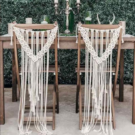 Lot de 2 housses de chaise tissées à la main, idéales pour les mariages – Tapis de chaise de style bohème, parfaits pour les fêtes et la décoration intérieure (Blanc, Dimensions : 70 x 40 cm) (1/5)