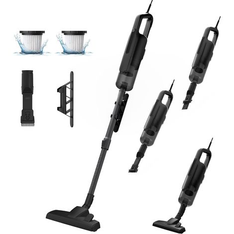 Aspirateur Balai Filaire, Câble de 5M,60Kpa 600W HEPA Aspirateur Balai Filaire avec Buse sans Balai,Filtre HEPA, Tube Télescopique, adapté Aux Sols, Tapis et Rideaux(Noir) (1/5)