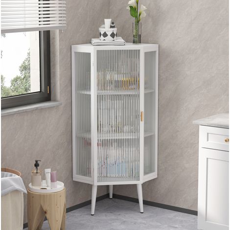 Armario esquinero 56x42,5x110 cm de metal y vidrio templado blanco - CHICFURN (1/5)