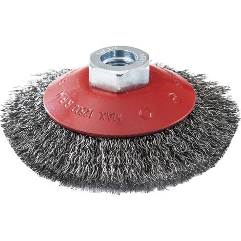 Leman – Brosse cuvette pour métal – Fil acier ondulé D.100mm – Débavurage et décapage léger – Vitesse max 12500 tr/min