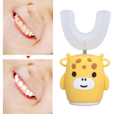 Brosse à dents électrique jaune mignonne en forme de U pour enfants, rechargeable, à poils souples pour les enfants plus âgés (1/5)