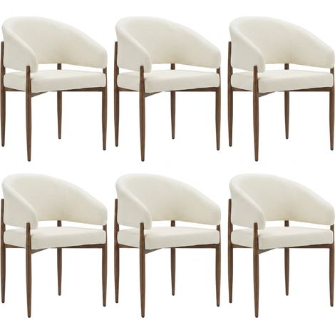 Lot de 6 chaises de salle à manger Charlie - Tissu Chenille Déperlant Blanc Cassé / Pieds finition Noyer (1/5)
