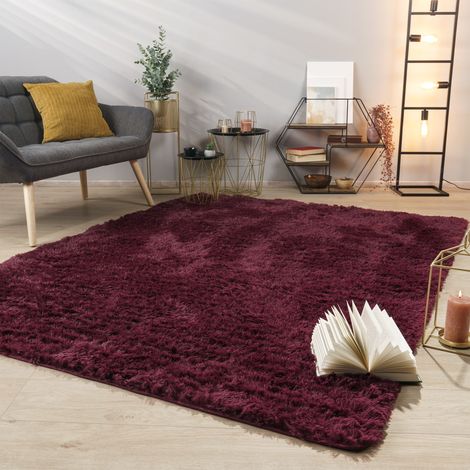 Teppich Wohnzimmer Hochflor Langflor Weich Soft Modernes Einfarbiges Design 80 cm x 150 cm x 37 mm Lila Rechteckig (1/5)