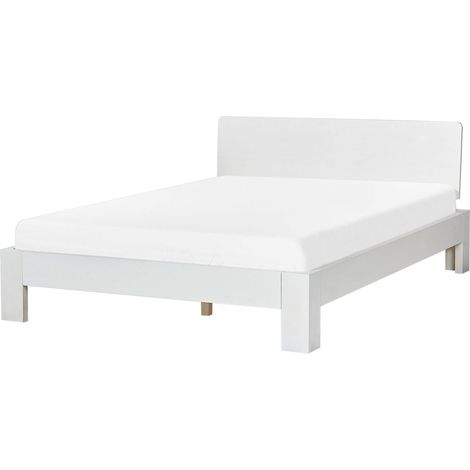 Lit Double Moderne en Bois 140 x 200 cm Cadre de Lit Lattes Blanc Royan