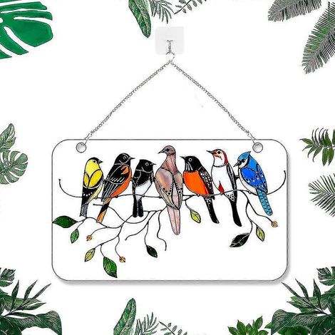 Oiseaux multicolores sur fil de fer, attrape-soleil en acrylique brillant, panneau de fenêtre, ensemble d'oiseaux, ornements, pendentifs, décoration intérieure (Taille : C) (1/3)
