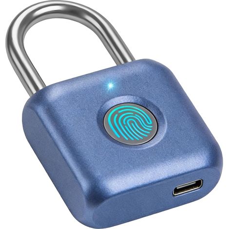 Cadenas à empreintes digitales, mini cadenas biométrique intelligent pour casier de gymnastique, casier de hangar, unités de stockage (bleu) (1/5)