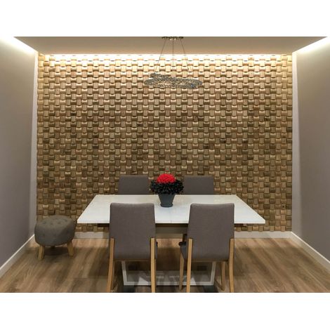 Panneau Mural 3D Rubato Chêne Massif Naturel Brossé - Relief Sculptural Design - 60x15cm - 11 Pièces 1m² - Habillage Mur Plafond