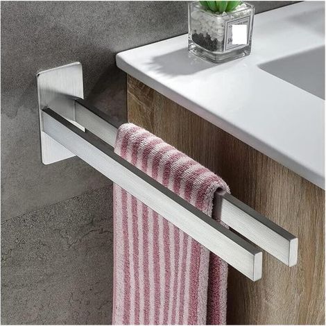 Porte-serviettes mural – Acier inoxydable argenté – Double barre – Avec porte-papier toilette – Salle de bain (1/4)