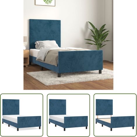 The Living Store Cadre de lit sans matelas bleu foncé 90x200 cm velours - Lit Plateforme - Lit Double - Lit Design - Cadre Lit Velours - Lit Avec Têted Lit (1/5)