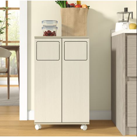Meuble de tri des déchets 2 compartiments MDF décor bois clair à roulettes cuisine - CHICFURN (1/5)