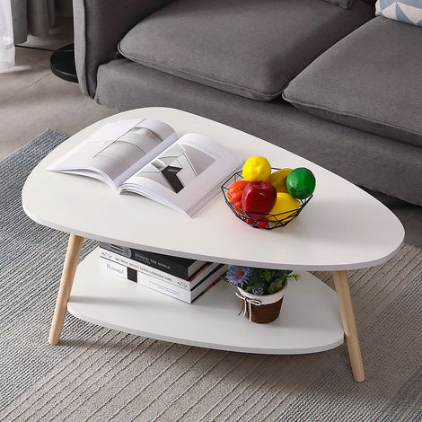 Table basse ovale scandinave 90x60x40cm Blanc (1/5)