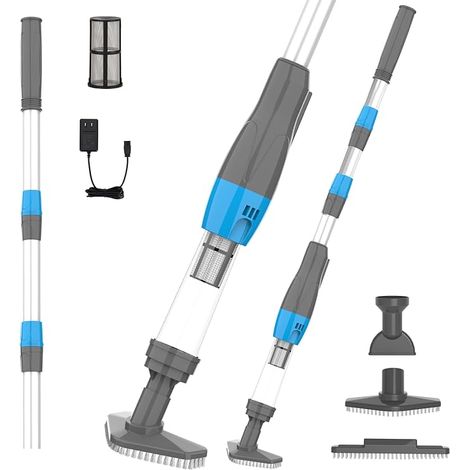 3 in 1 Cordless Pool Vacuum Cleaner, Rechargeable Battery Spa Vacuum Cleaner, Electric Hand Vacuum for Small Pool, Spa, Jaccuzi, Grey (1/5)