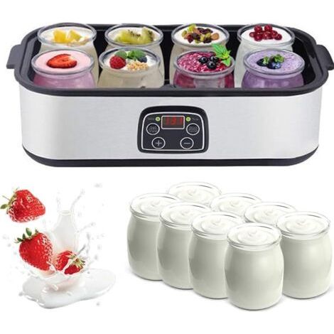 Yaourtière Ultime avec Affichage LED, Machine à Yaourt Automatique de 1400 ML avec 8 Pots en Verre, minuterie de 0-48 Heures et température réglable de 20 à 50 ℃, yaourtière pour Yaourt Frais Fait