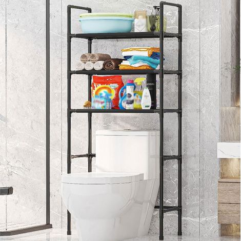 Rangement au-dessus des toilettes – 3 niveaux – Organisateur salle de bain – Colonne autoportante – Pieds réglables – Gain de place – Montage facile – Acier carbone-Noir-4725155CM (1/5)