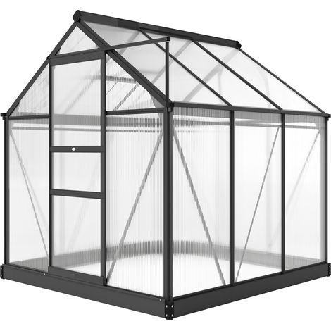 Gewächshaus aus Polycarbonat, 3,65 m², 190 x 192 x 201 cm, UV-beständig, mit verstärktem Fundament und Dachrinne, Grau
