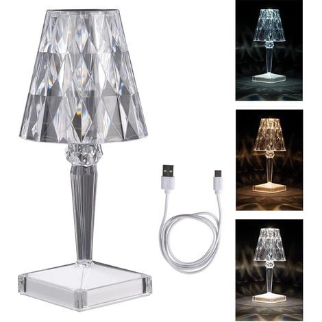 Lampe de table LED en forme de cœur effet cristal Diamant Lampe de chevet moderne Décorative Hauteur : 25,5 cm Intensité variable et rechargeable [Classe énergétique A] (1/5)