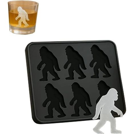 Eiswürfelform aus Silikon in Sasquatch-Form, 6-fach, wiederverwendbar und leicht zu entformen, ideal für Zuhause, Küche, Bar und Partys (schwarz, 1 Stück)