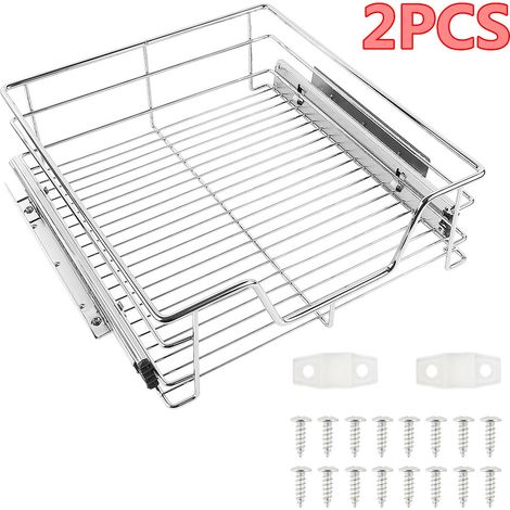 Skecten 2 Cajones telescópicos para cocina y dormitorio, 46 cm, Ahorra Espacio, Confort Cesto extraíble de rejilla metálica para mueble de cocina