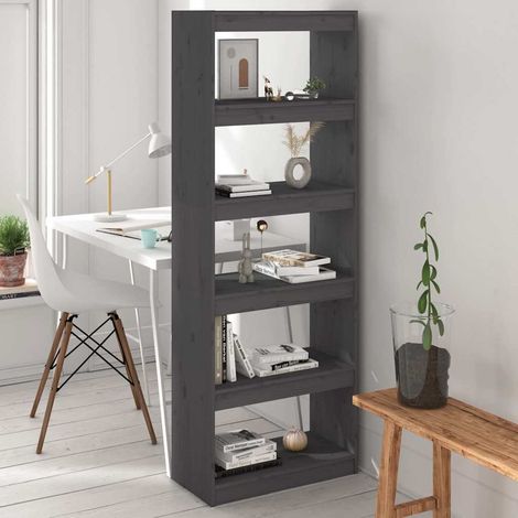 Bibliothèque/Cloison Étagère de Rangement - pour Bureau Salon Chambre Cuisine Gris 60x30x167,5 cm Bois massif de pin BV197553 - BonneVie (1/5)