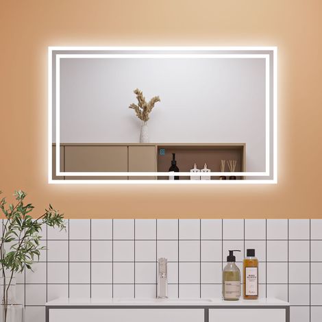 1000x600mm Bathroom Mirror with LED Lights, Anti Fog Touch Sensor Vanity Wall Mounted Frameless Vertical or Horizontal IP44 Rated Waterproof Dustproof (1/5)