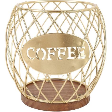 Porte-dosettes de café en fer, grande capacité, design élégant, accès facile, base en bois, rangement organisé pour dosettes de café (1/4)
