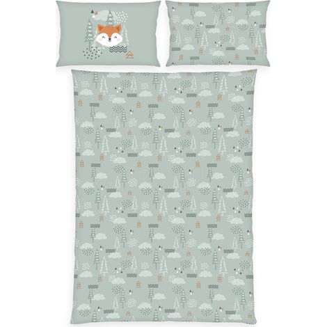 Ensemble de literie pour Enfants en Bas âge, Nordic Forest, Hiver, taie d'oreiller 40 x 60 cm, Housse de Couette 100 x 135 cm, avec Patte de Boutonnage et Rabat, 100% Coton/Flanelle (1/5)