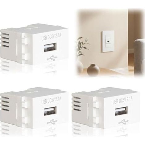 Lot de 3 modules d'alimentation USB : bloc d'alimentation USB encastré 220 V vers transformateur 5 V pour installation de bureau et armoire réseau pour techniciens informatiques et utilisateurs