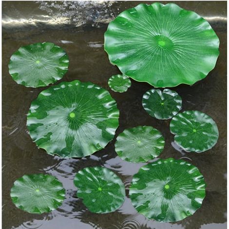 Lot de 12 feuilles de lotus artificielles pour étangs, feuilles de lotus flottantes artificielles en mousse, fausses plantes flottantes pour carpes koï, piscine, terrasse, aquarium, 4 tailles (1/5)