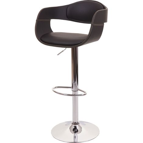 Taburete de bar HHG-637b, silla de bar taburete de mostrador, diseño retro, imitación madera cuero, negro (1/5)