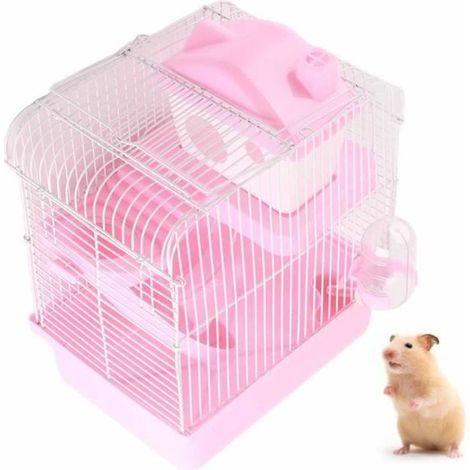 1 Cage à hamster, 2 niveaux, Amovible, Plastique et fil électrique, Bonne ventilation, Pour petits rongeurs
