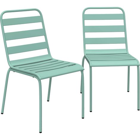 Set mit 2 stapelbaren Metall-Gartenstühlen für Terrasse, Balkon, Garten, Grün