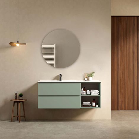 Mobile bagno sospeso 120 cm Verde Salvia Lavabo a Sinistra in Ceramica Specchio Tondo - Fiji Paint Plus (1/4)