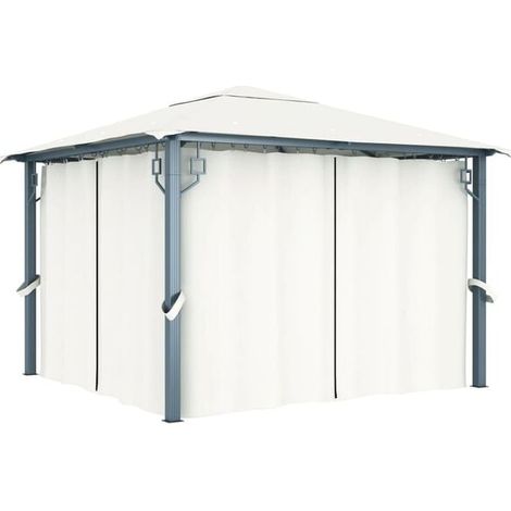 Pavillon d'observation avec rideaux, 300x300 cm, aluminium beige. (1/5)