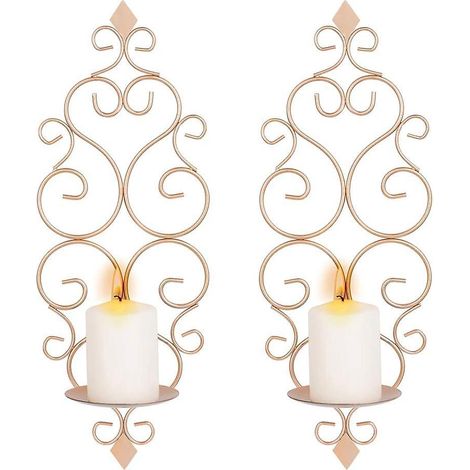 or Rose-lot De 2 Bougeoirs Photophore Chandelier Porte Bougie Mural Murale Muraux En Mtal, Bougeoir Pour Mur Chambre Salle De Bains Salon Decorati (1/5)