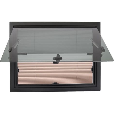 Fenêtre à poussée RV, verre trempé, poignée verrouillable, noir (1/2)