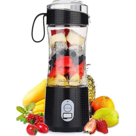 Mini blender portable individuel pour smoothies et milkshakes, avec mini extracteur de jus rechargeable par USB, idéal pour les voyages et le sport (noir) (1/5)