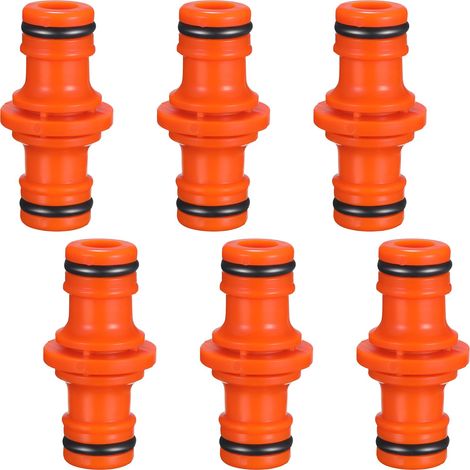 6 Pcs Double Male Hose Connectors for Joining Garden Hose Pipe (Orange) (1/5)
