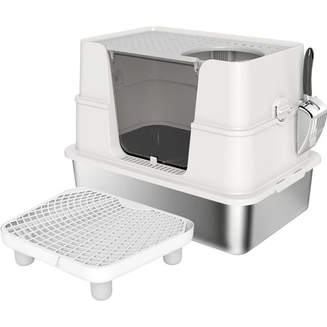 Lettiera XL gatto grande 60.2 x 40.2 x 44.5 cm antiodore coperchio 100° contemporanea in acciaio inox grigio chiaro 210007809