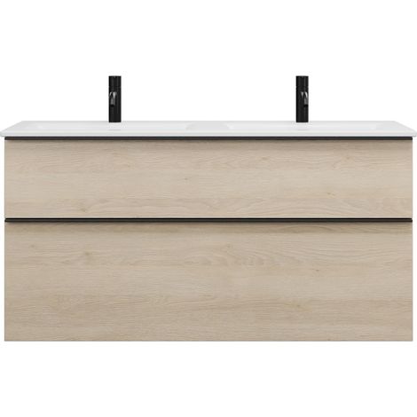 burgbad Eqio Slim double lavabo en céramique, meuble sous-lavabo