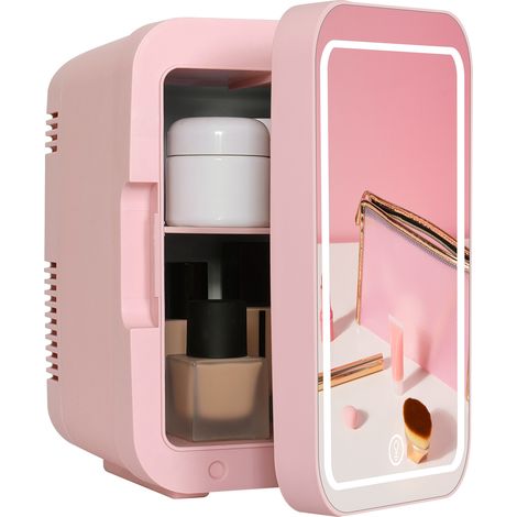4L Portable Mini Fridge, Car Refrigerator with LED Mirror, Cooler and Warmer, Bedroom, Drink, Food