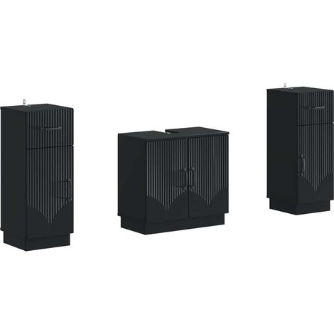 2 Piece Bathroom Cabinet Set HOORN Black Engineered Wood vidaXL (1/5)