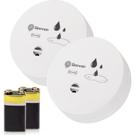 2er-Set Wasserleckmelder, 100 DB für Keller, Badezimmer, Waschküche, Küche, Garage und Dachboden, batteriebetriebene Wassermelder (Batterien im Lieferumfang enthalten)