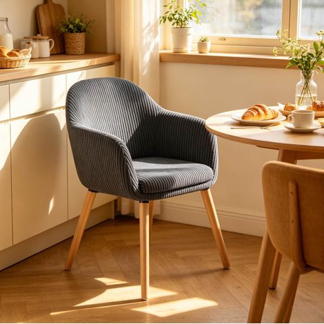 Chaise rembourrée gris foncé en velours côtelé avec accoudoirs, 53,5x46x83,5 cm (1/3)