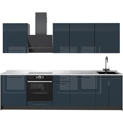 Cucina componibile Fame-Line, Blu scuro lucido/Antracite, 280 cm, PL Marmo, Vicco (1/5)