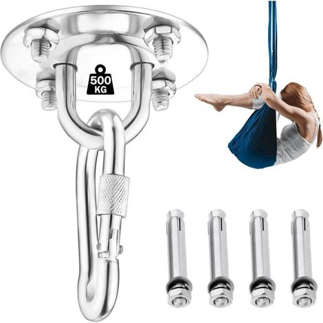 [NEVER USED] Ceiling Hook, Wall Mounting Hook for Hanging Hammock, Yoga, Hanging Chair and Punching Bag, 500 kg Load Capacity, Stainless Steel Trainer Suspension Set with Carabiner and Fixing Screws
